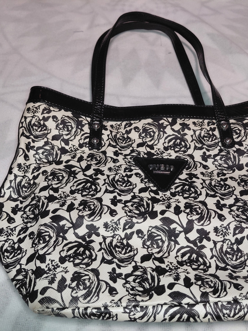 Guess Vintage Black & Cream Floral Tote Bag